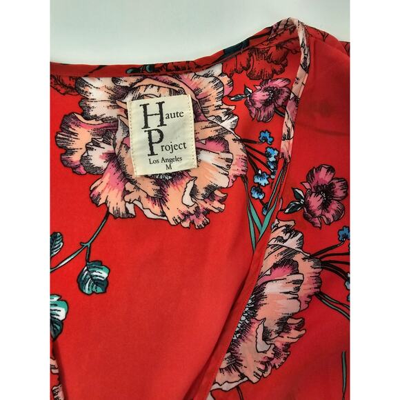 The haute project Medium boho peasant floral high low wrap dress coral red EUC - Picture 5 of 11